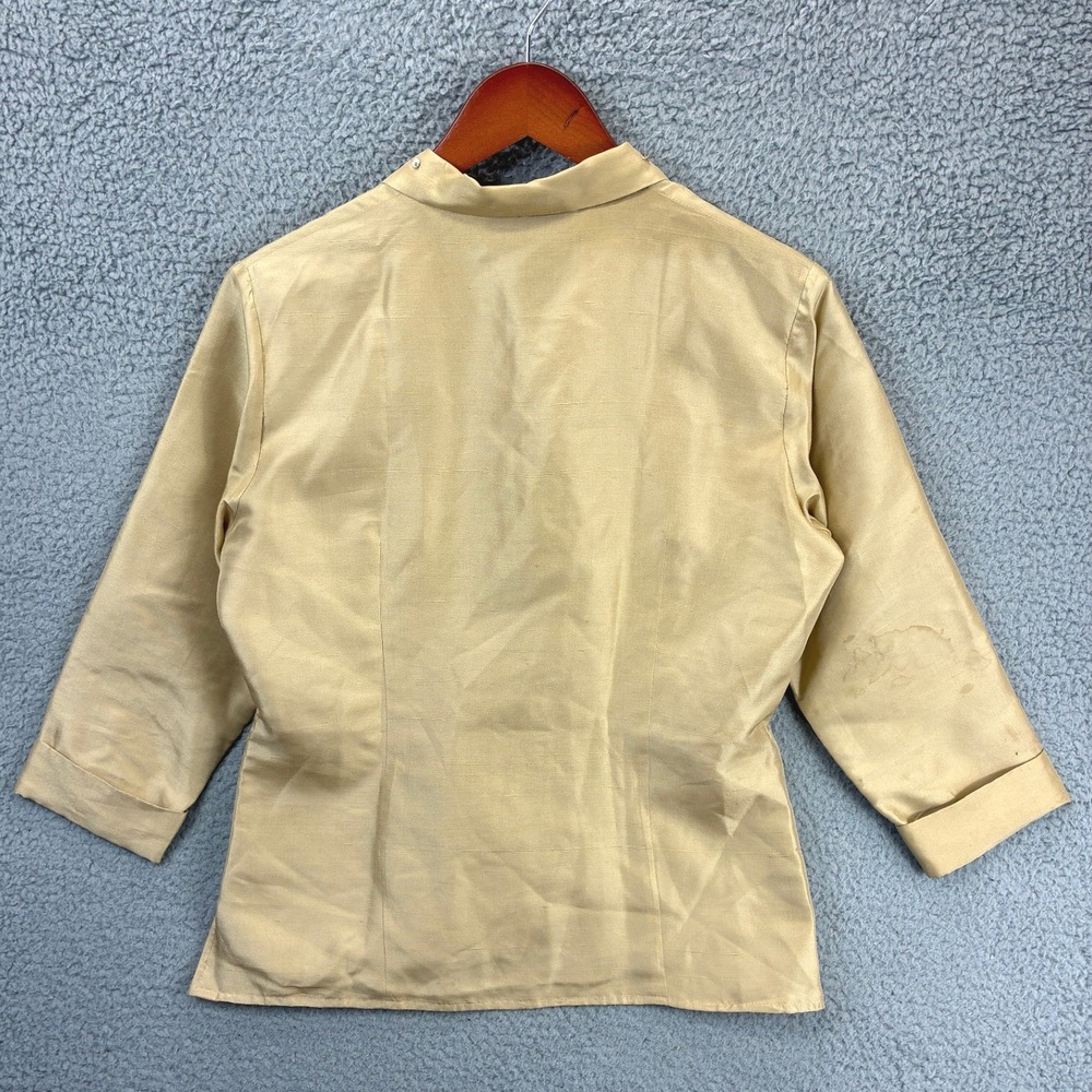 Anne Carson Beaded Button Down Shirt Womens S Gold Silk 3/4 Sleeve Formal - Picture 11 of 13